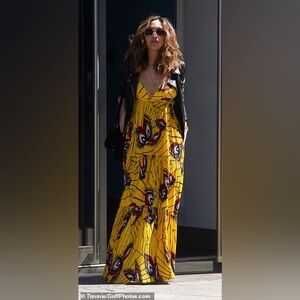 ba&sh Yellow Graphic Maxi Dress, Size 0